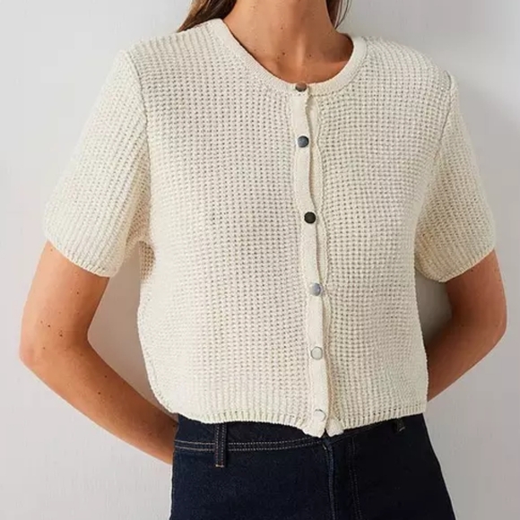 Mango Cardigan S Knitted Short Sleeve Cream NWT - Picture 1 of 5
